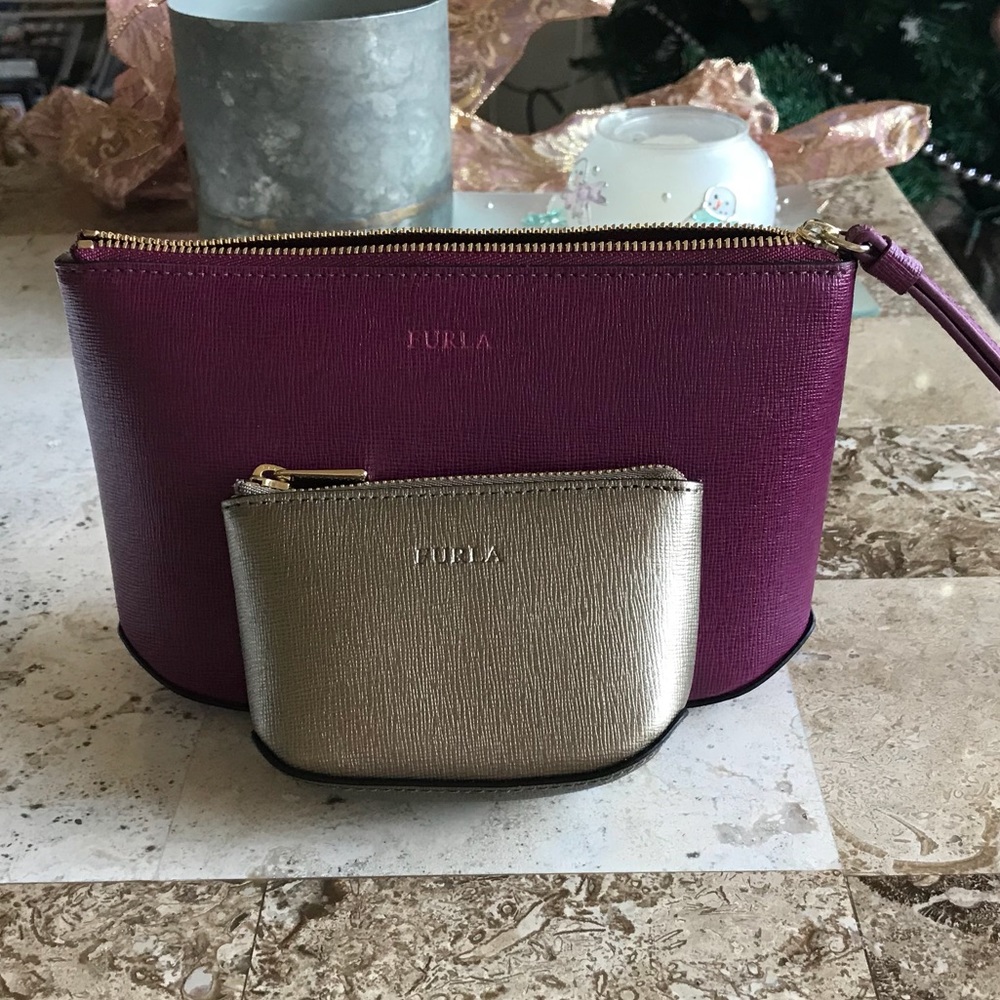 NWOT FURLA Makeup Cosmetic Bag Set